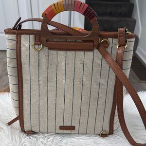 Fossil Cream and Brown Tote with Colorful Handles